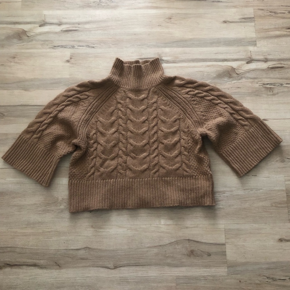 Banana Republic Wool Blend Brown Cable Knit Turtleneck Sweater
